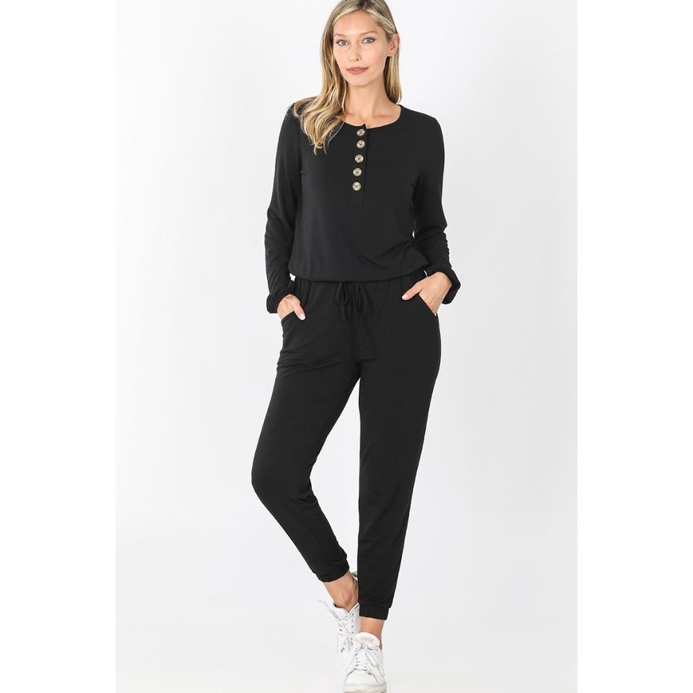 LONG SLEEVE JOGGER JUMPSUIT WITH POCKETS